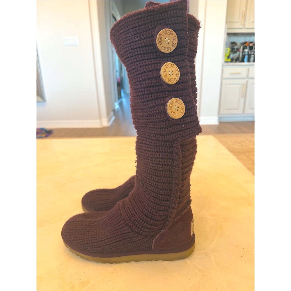 UGG Australia Classic Cardy Tall Knit Boots Burgundy Plum 5819 Womens 7